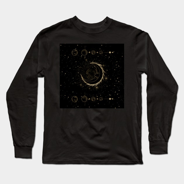 Elegant golden moon with stars Long Sleeve T-Shirt by Nicky2342